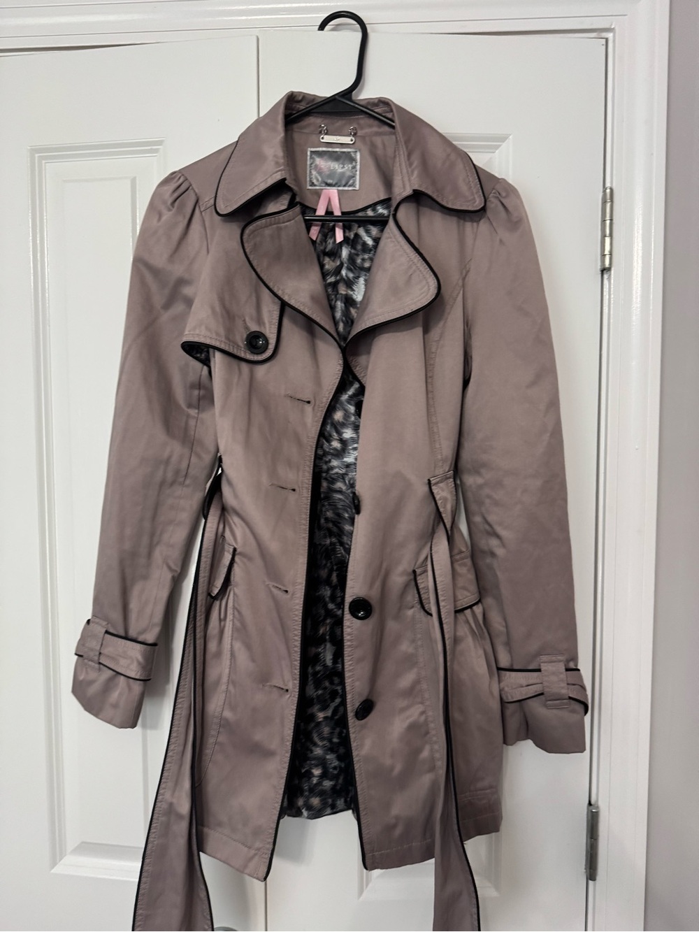 Lipsy Taupe Trench Coat with Black Piping (UK 8, US 4)